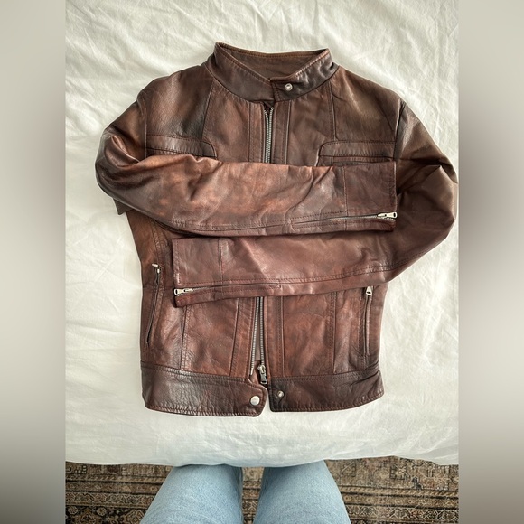 Brown Leather Moto jacket - Picture 14 of 14